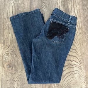 ELLE Black Lace Embellished Boot Cut Denim Jeans Size 8